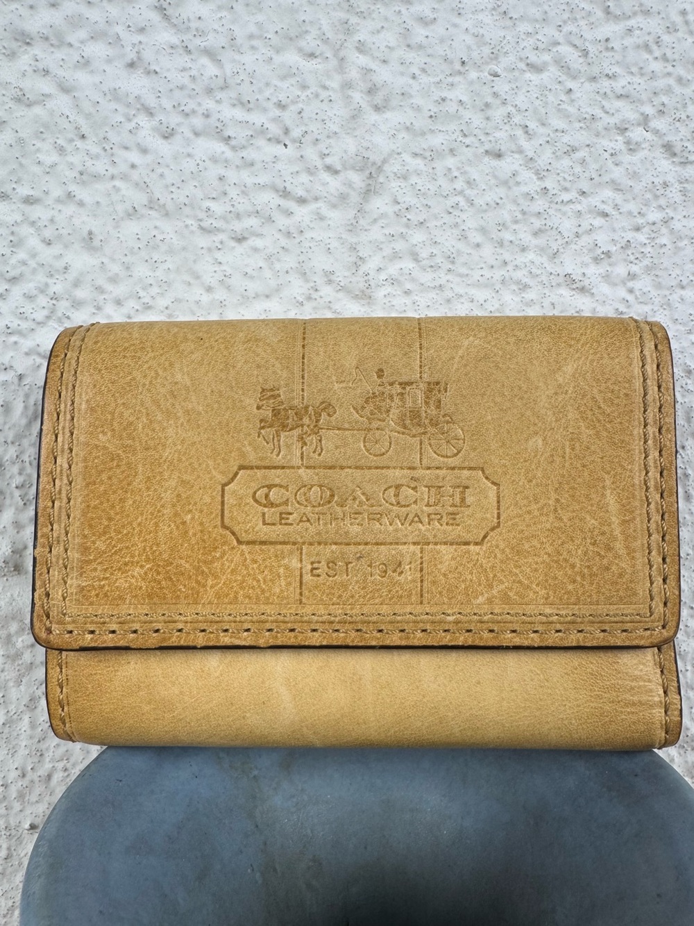 Coach Legacy Leatherware Trifold Wallet Tan Pink Horse & Carriage Leather Wallet